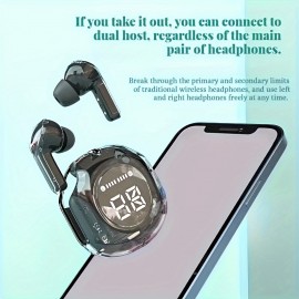 Wireless Earbud Headphones With LED Digital Display, High-Fidelity Stereo Sound, Built-in Condenser Microphone, Touch Volume Control, Noise Cancellation For Voice Calls, Type-C Jack, Compatible With Smartphones And Tablets
