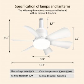 17in Socket Fan Light: Ceiling Fans With Lights And Remote - Screw In Small Ceiling Fan Replacement For Light Bulb, Dimmable 3 Color Lights/2000 Lumens, Ceiling Fan For Bedroom, Kitchen, Living Room