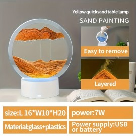 1pc Sand Art Moving Night Lamp, Craft Quicksand 3D LandscapeFlowing Sand Picture Hourglass Gift Led Table Night Light Home Decor