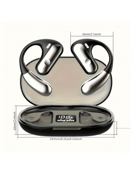 Mosyxe Wireless Earbuds Open Earbuds QWS Earbuds Wireless 5.3 Earbuds Balance Sound, Digital Display Charging Case Black