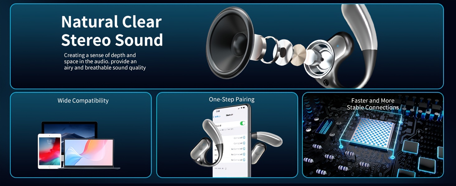 wireless earbuds over ear headphones high fidelity stereo 3d surround headphones open ear headphones air conduction headphones details 1