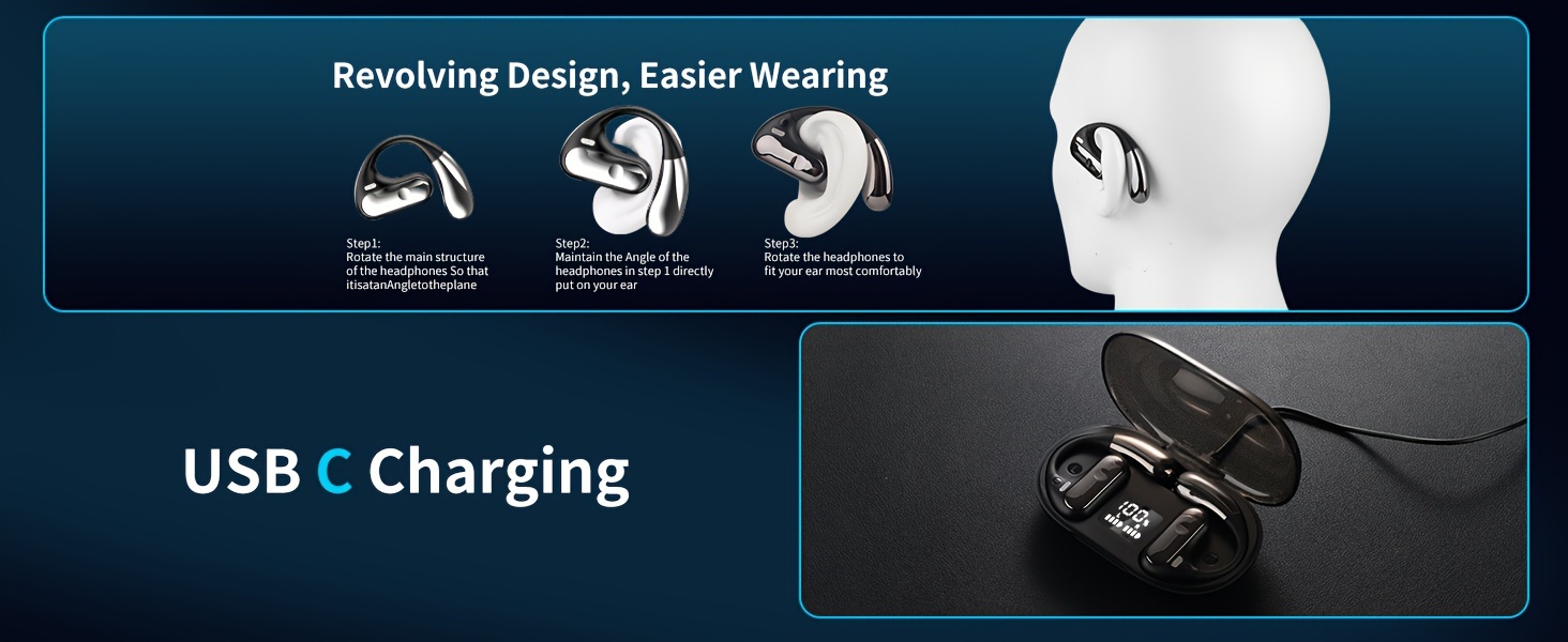 wireless earbuds over ear headphones high fidelity stereo 3d surround headphones open ear headphones air conduction headphones details 2
