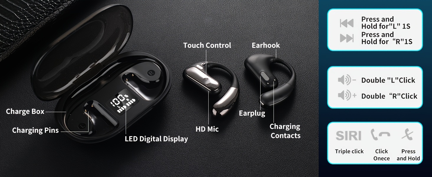 wireless earbuds over ear headphones high fidelity stereo 3d surround headphones open ear headphones air conduction headphones details 3