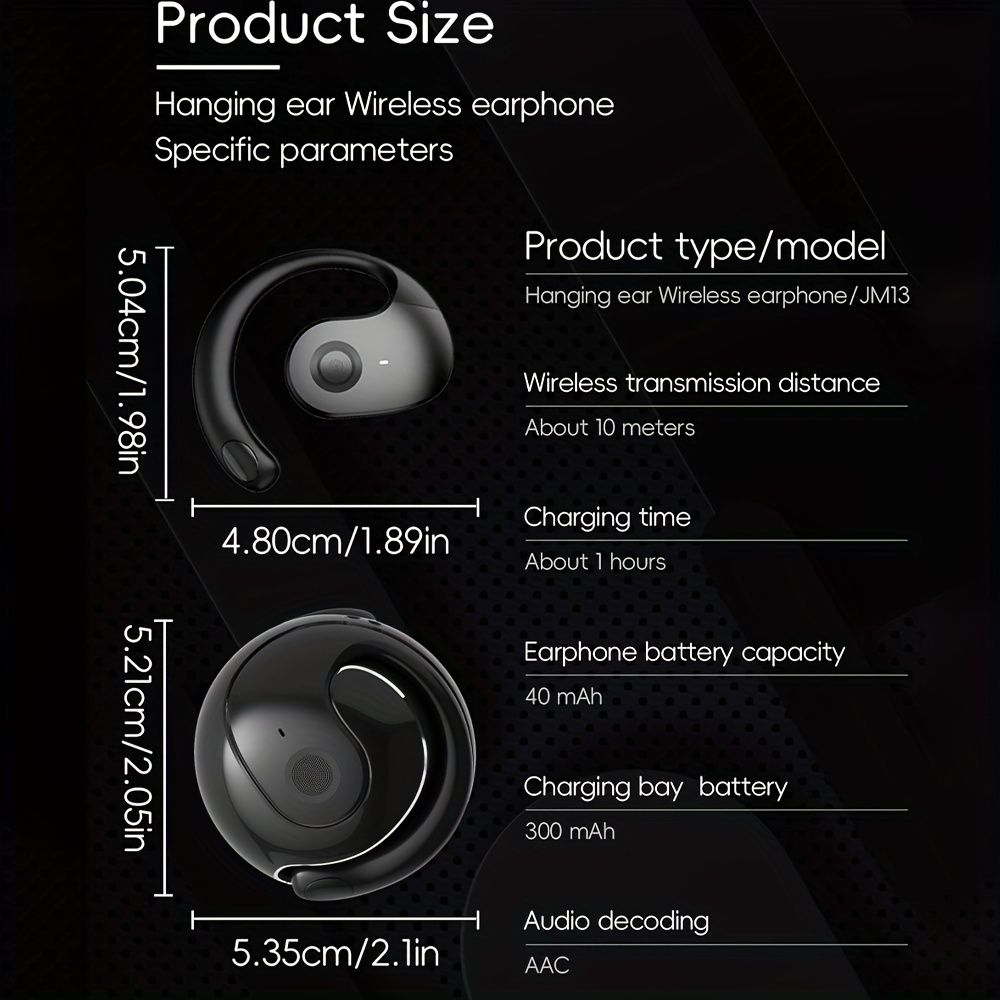 1pc wireless 5 3 earbuds bass stereo ear style hd voice with smart noise reduction sports headset with wireless charging case for running workout details 0