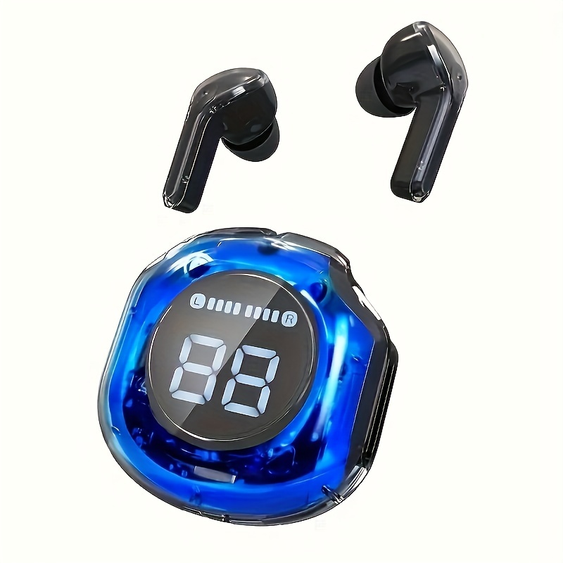 wireless earbud headphones with led digital display high fidelity stereo sound built in touch volume control noise cancellation for voice calls type c jack compatible with smartphones and tablets details 1
