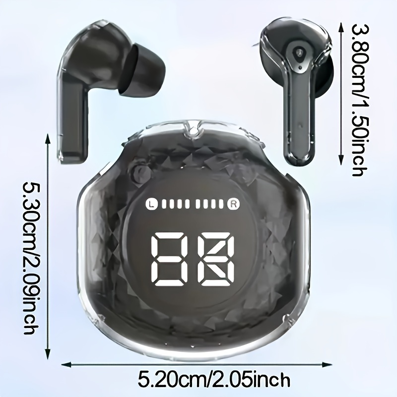 wireless earbud headphones with led digital display high fidelity stereo sound built in touch volume control noise cancellation for voice calls type c jack compatible with smartphones and tablets details 3