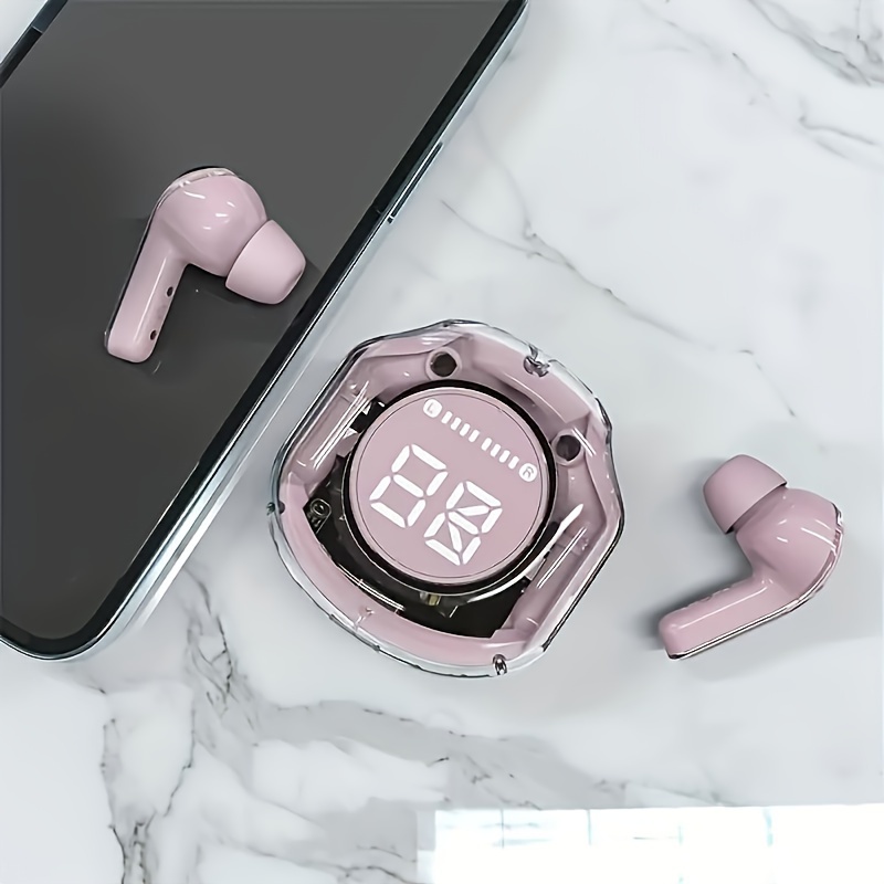 wireless earbud headphones with led digital display high fidelity stereo sound built in touch volume control noise cancellation for voice calls type c jack compatible with smartphones and tablets details 7