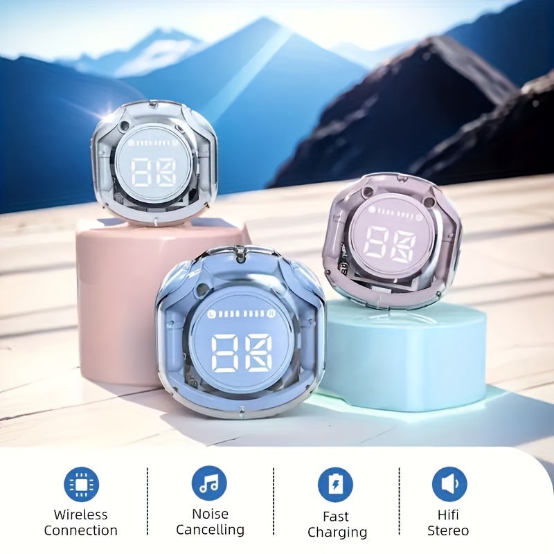 wireless earbud headphones with led digital display high fidelity stereo sound built in touch volume control noise cancellation for voice calls type c jack compatible with smartphones and tablets details 8