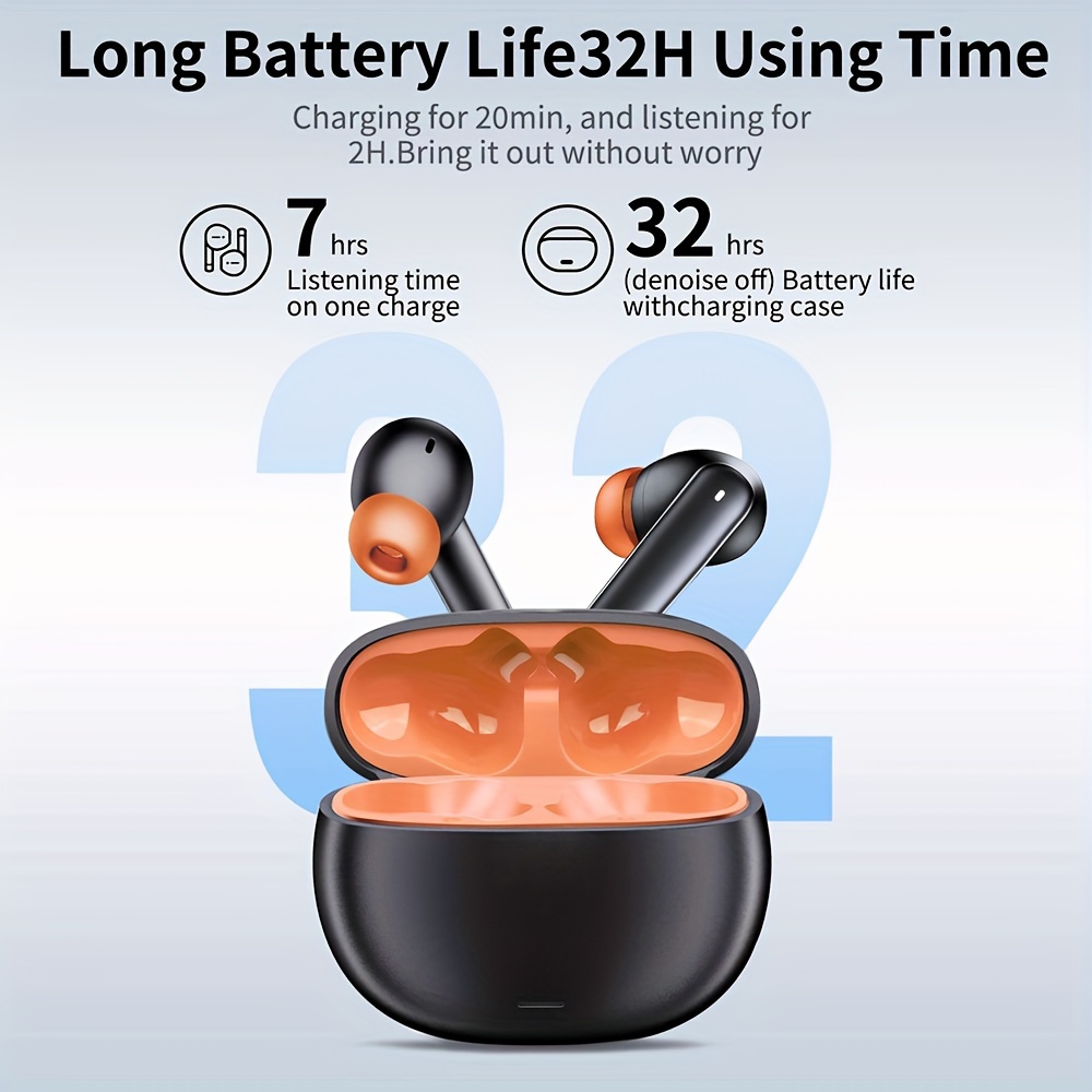 wireless earbuds active noise cancelling earphones wireless 5 2 with microphone charging case 30 hours playback time in ear high fidelity stereo waterproof earphones suitable for android details 3