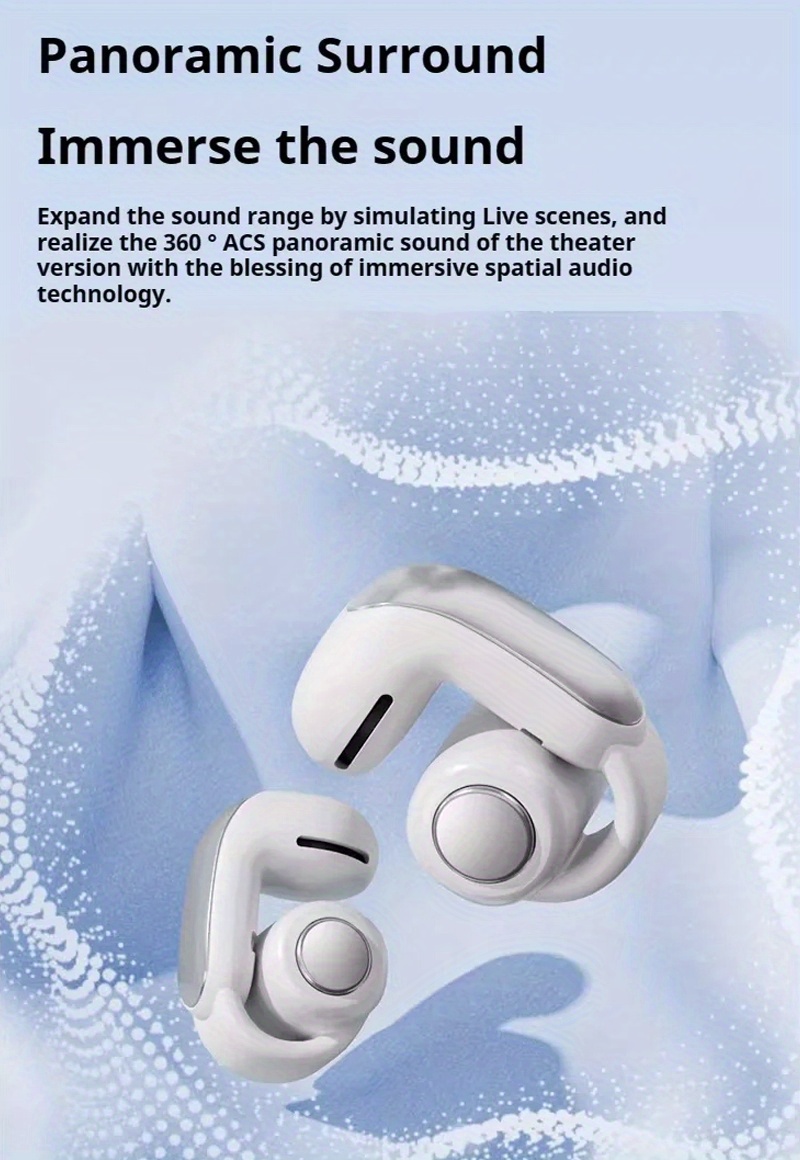 2024 premium wireless clip on earbuds with surround sound high fidelity audio long battery control built in mic for calls ideal for sports gaming design details 1