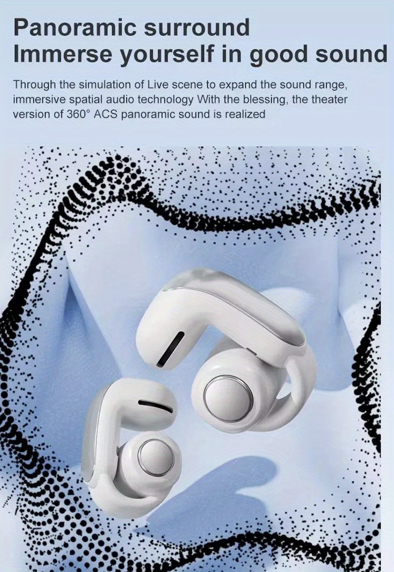 2024 premium wireless clip on earbuds with surround sound high fidelity audio long battery control built in mic for calls ideal for sports gaming design details 3