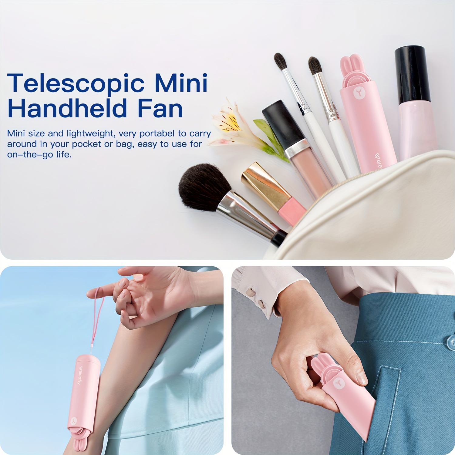 portable handheld fan mini hand held fan foldable small fan with usb rechargeable 2000mah battery mini pocket fan for travel and outdoor activities details 1