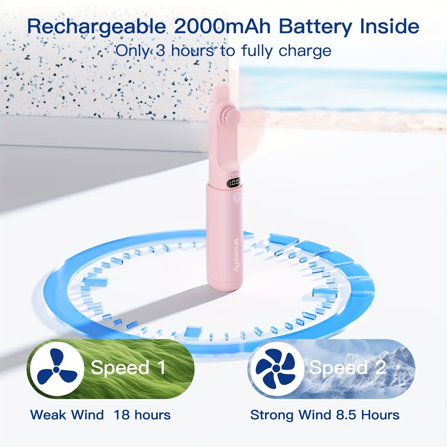 portable handheld fan mini hand held fan foldable small fan with usb rechargeable 2000mah battery mini pocket fan for travel and outdoor activities details 2