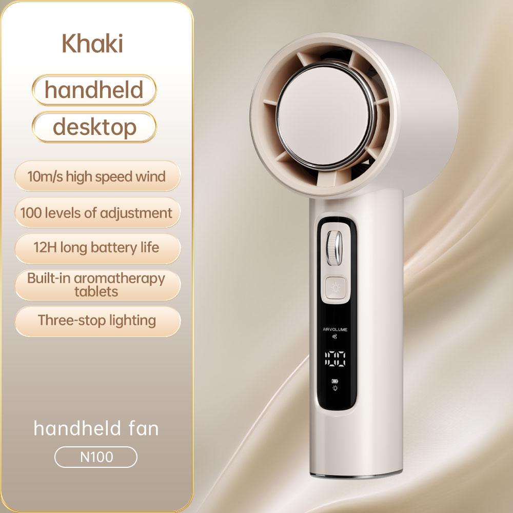 fast shipping3 in 1 handheld portable turbo fan with led 3 modes of emergency lights powerful handheld fan with built in aromatherapy refilling pad rechargeable with 5000mah battery large capacity 100 levels of stepless adjustment details 1