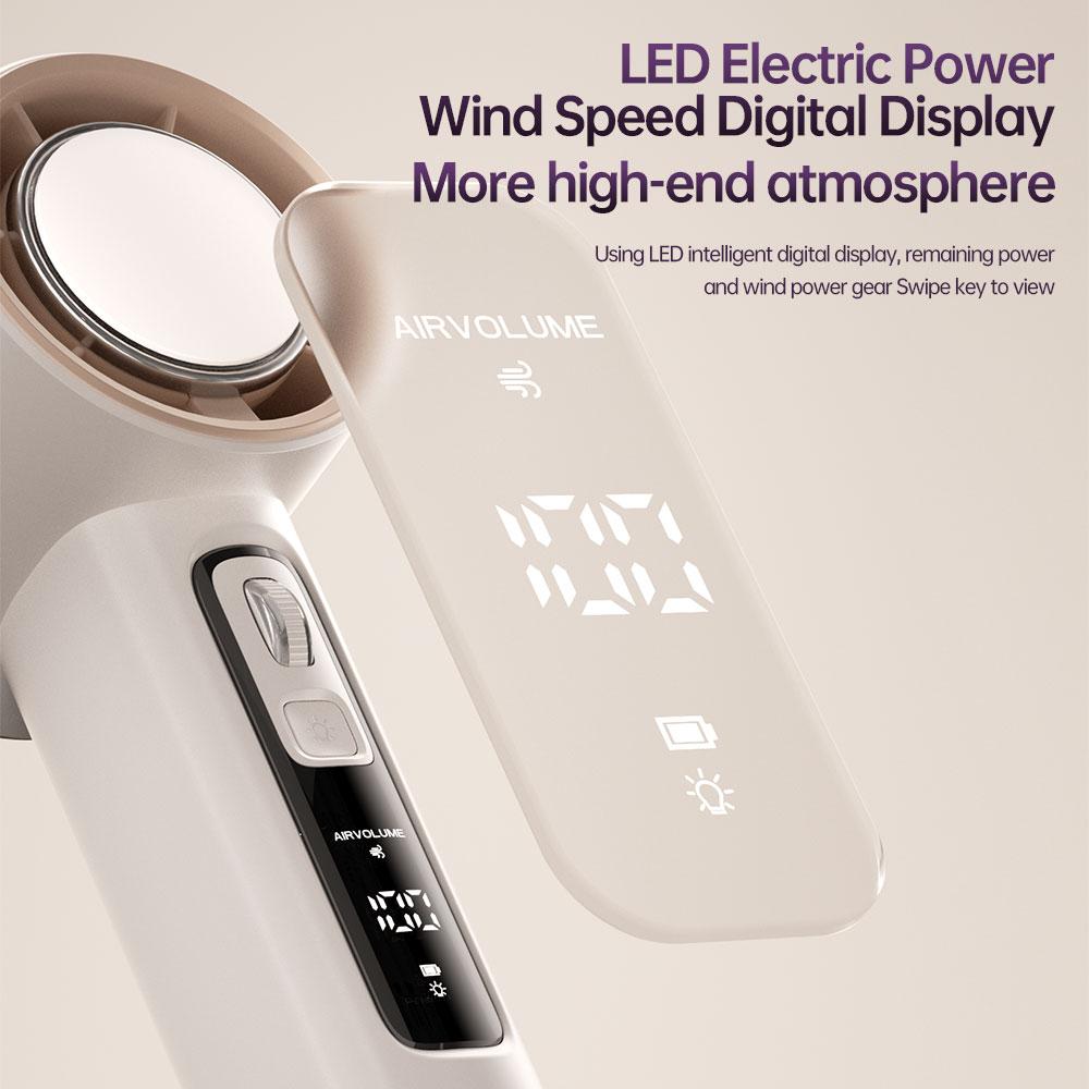 fast shipping3 in 1 handheld portable turbo fan with led 3 modes of emergency lights powerful handheld fan with built in aromatherapy refilling pad rechargeable with 5000mah battery large capacity 100 levels of stepless adjustment details 3
