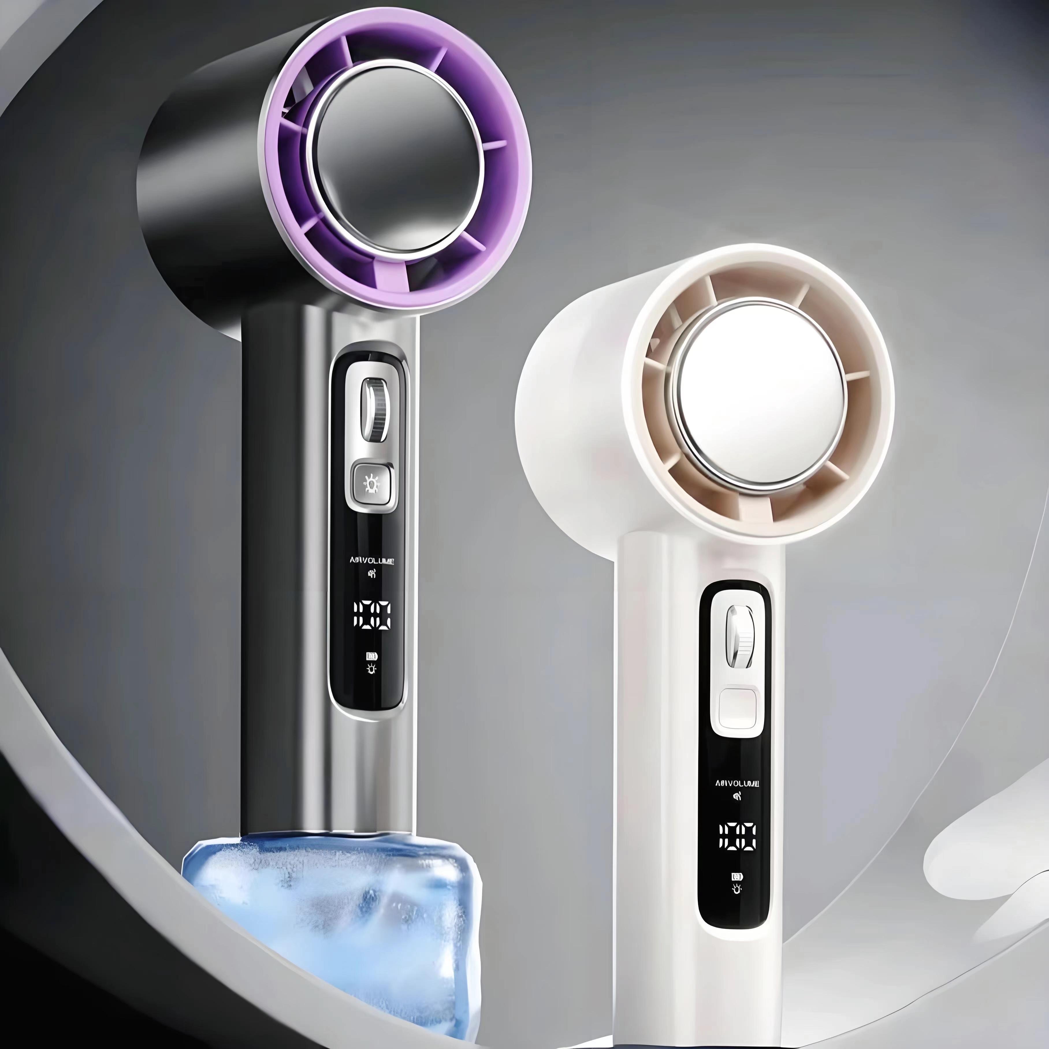 fast shipping3 in 1 handheld portable turbo fan with led 3 modes of emergency lights powerful handheld fan with built in aromatherapy refilling pad rechargeable with 5000mah battery large capacity 100 levels of stepless adjustment details 8