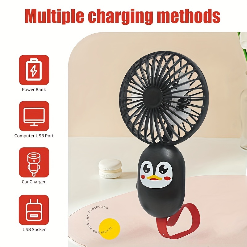 a mini fan with usb charging for cool summer cartoon cute penguins and long battery life suitable for home outdoor sports and outdoor work details 0