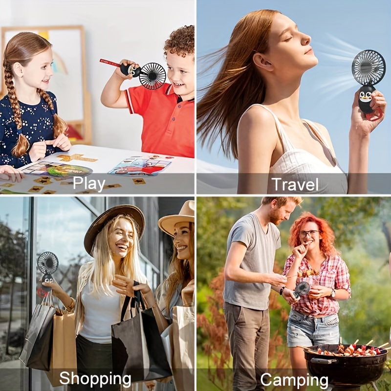 a mini fan with usb charging for cool summer cartoon cute penguins and long battery life suitable for home outdoor sports and outdoor work details 2