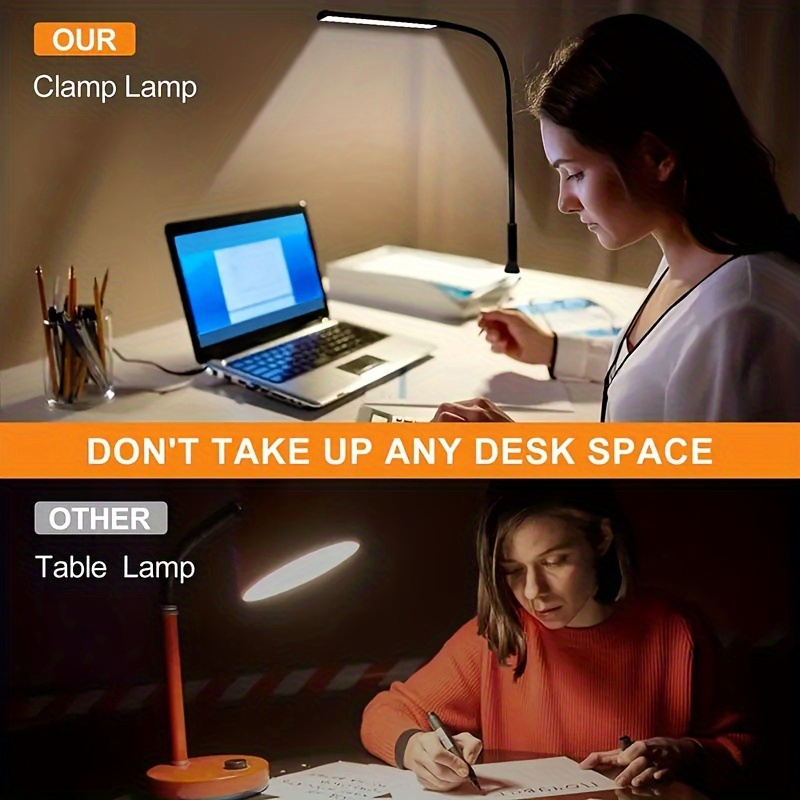 1pc led desk lamp with clamp and flexible gooseneck eye care for home adjustable usb powered with power plug included details 2