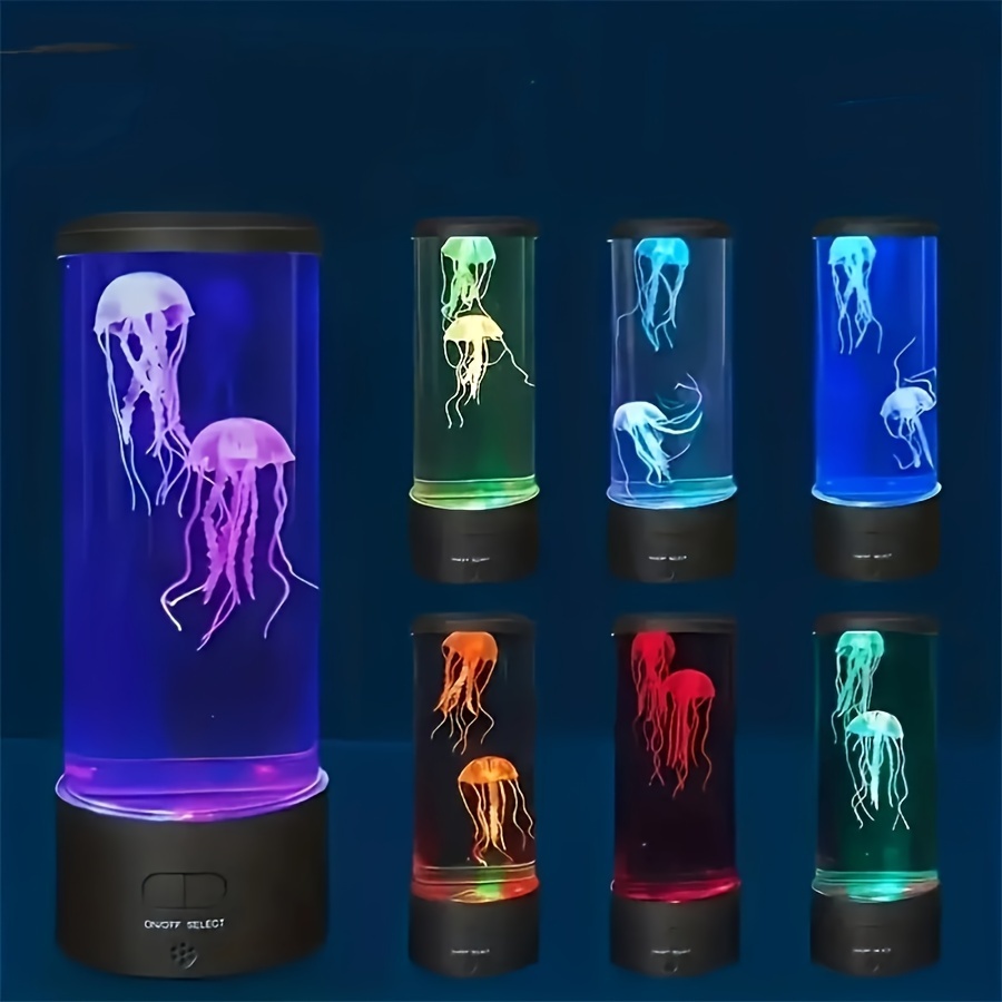 1pc jellyfish lava lamp fascinating color changing lights create a beautiful tranquil peaceful soothing deep sea ambiance which could help anxiety light consists of two artificially jellyfish and 8 luminous stones details 0
