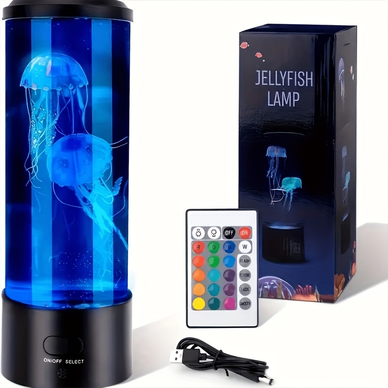 1pc jellyfish lava lamp fascinating color changing lights create a beautiful tranquil peaceful soothing deep sea ambiance which could help anxiety light consists of two artificially jellyfish and 8 luminous stones details 2
