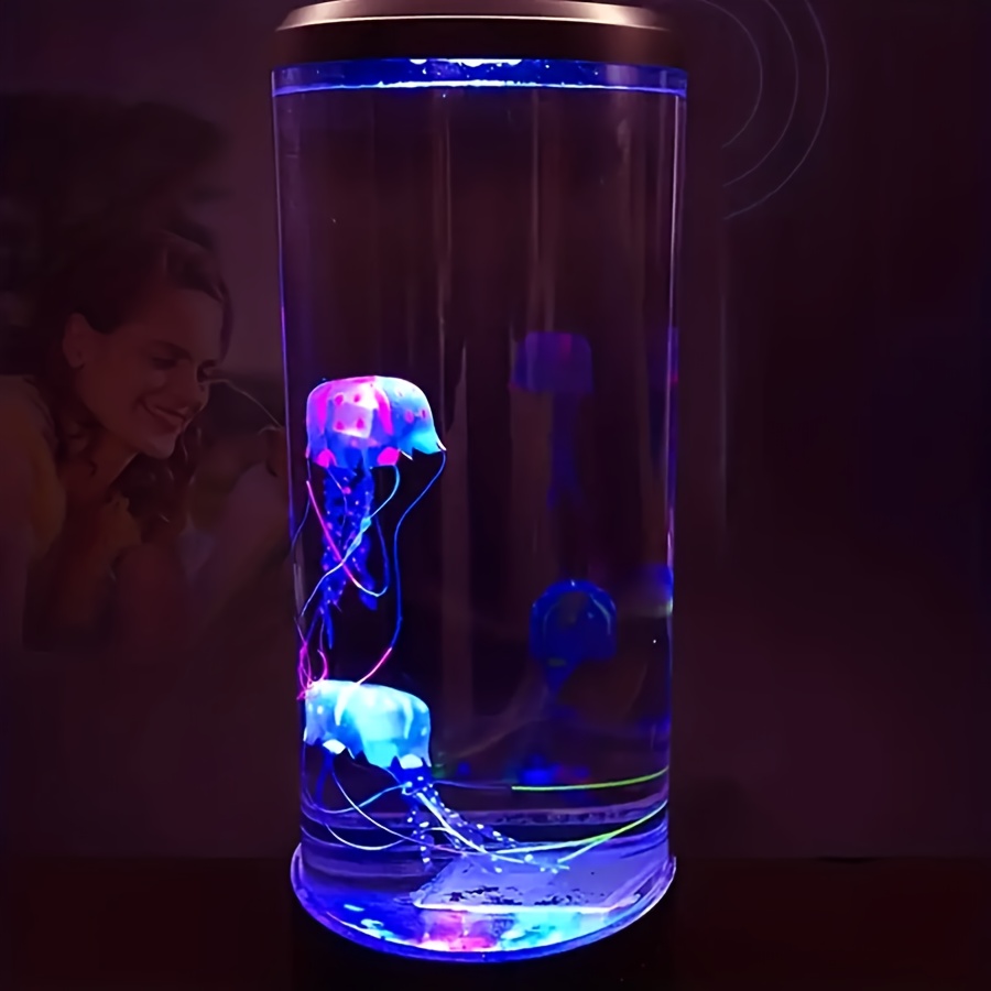 1pc jellyfish lava lamp fascinating color changing lights create a beautiful tranquil peaceful soothing deep sea ambiance which could help anxiety light consists of two artificially jellyfish and 8 luminous stones details 5