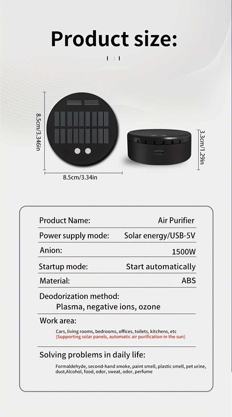 usb powered car compact quiet odor eliminator for pet food and smoke smells with solar panel option details 9