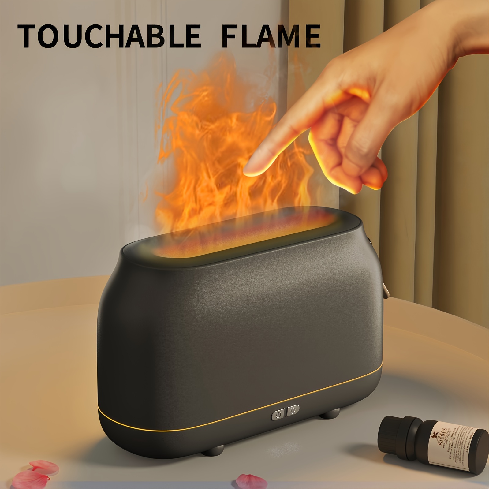 quiet mini aromatherapy diffuser with flame effect portable humidifier for home office and car usb powered night light feature fill design details 0