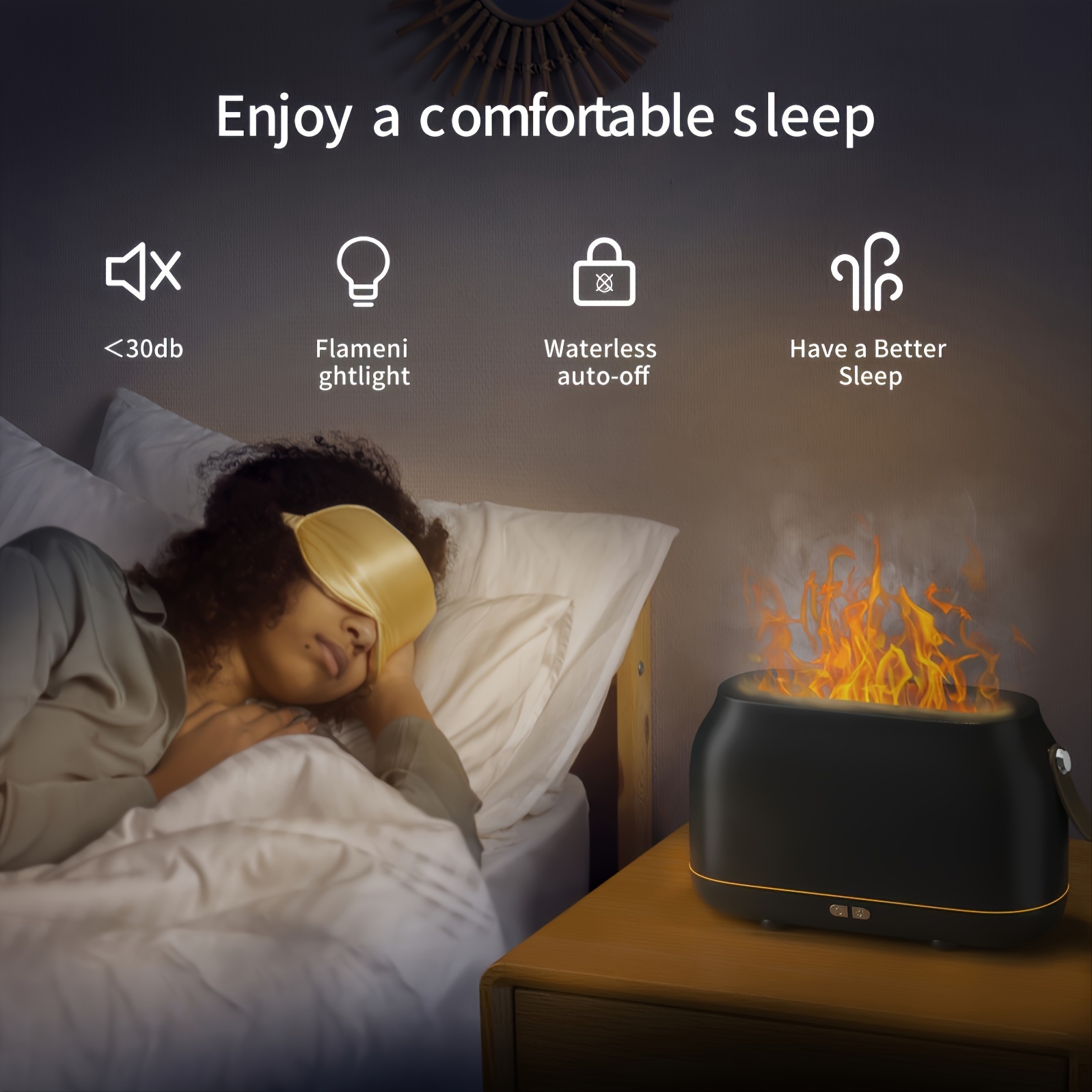 quiet mini aromatherapy diffuser with flame effect portable humidifier for home office and car usb powered night light feature fill design details 1
