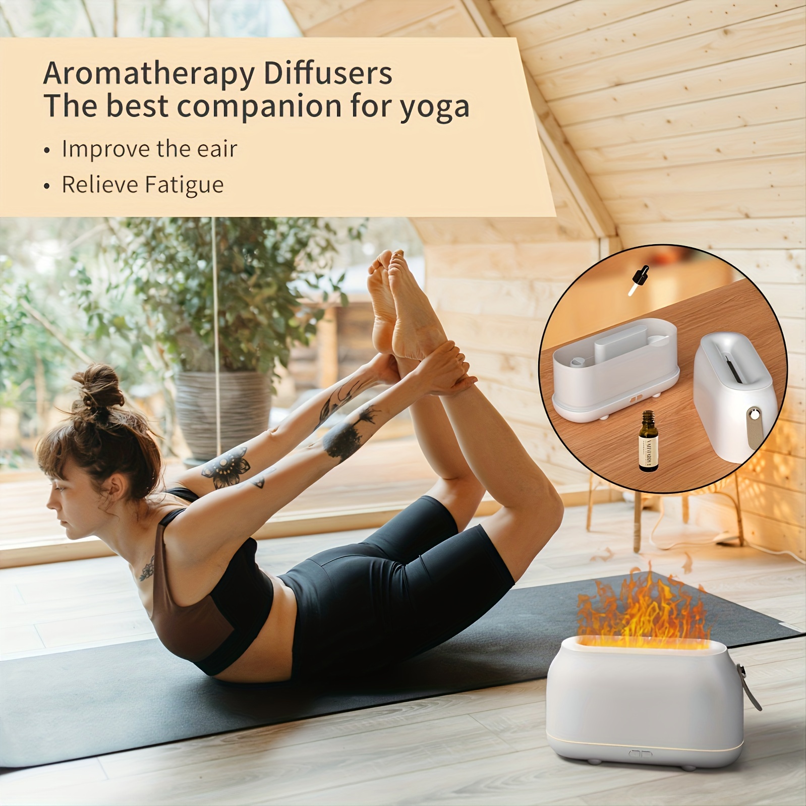 quiet mini aromatherapy diffuser with flame effect portable humidifier for home office and car usb powered night light feature fill design details 3