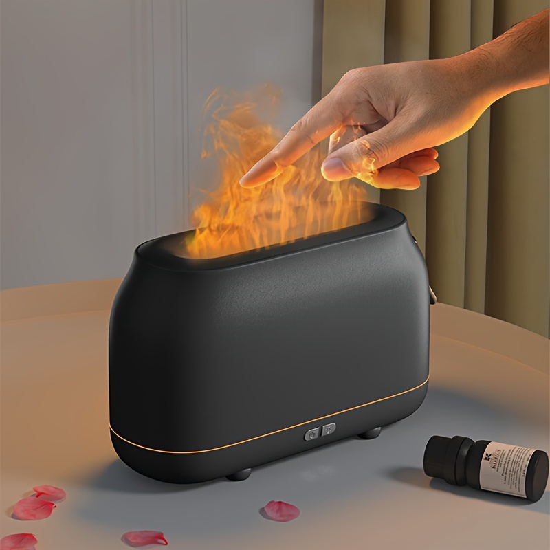 quiet mini aromatherapy diffuser with flame effect portable humidifier for home office and car usb powered night light feature fill design details 5